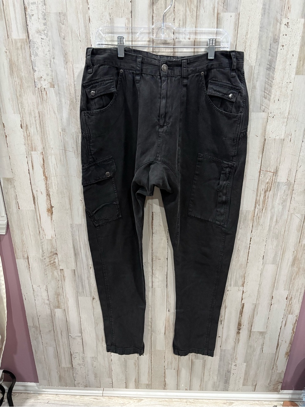 Free People Rule Breaker Slim Pants Utility Low Rise Black Cargo Womens 12